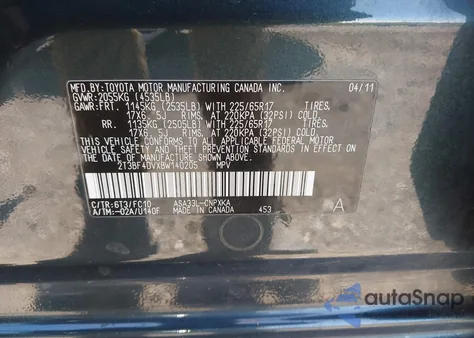 2011 Toyota Rav4 from USA, damaged, VIN 2T3BF4DVXBW140205